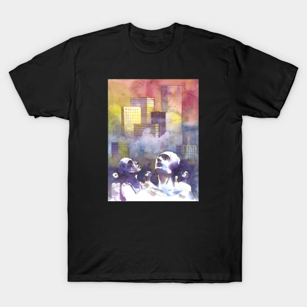 With the nose up between the towers T-Shirt by Andreuccetti Art